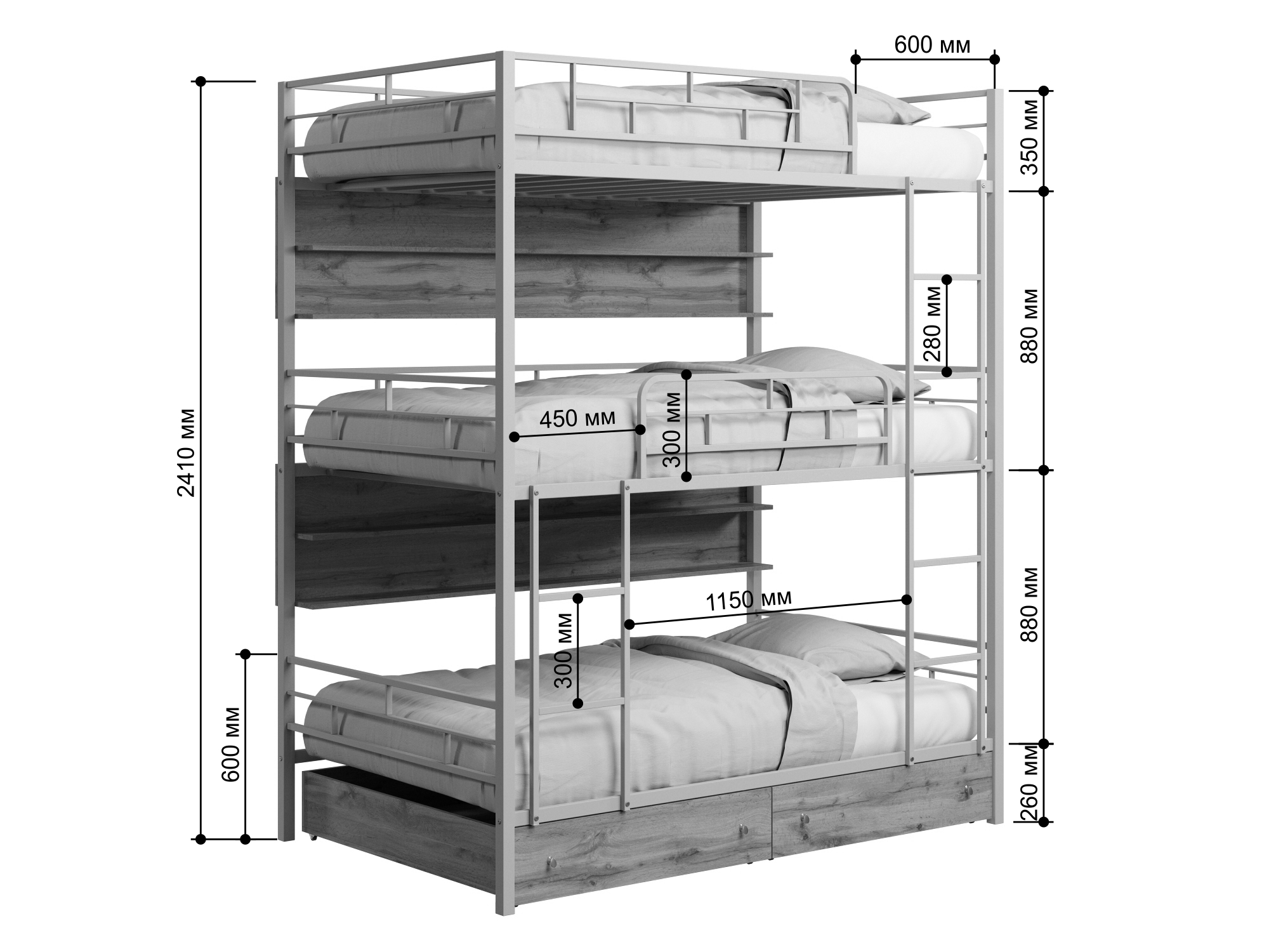 трехъярусная кровать для детей угловая